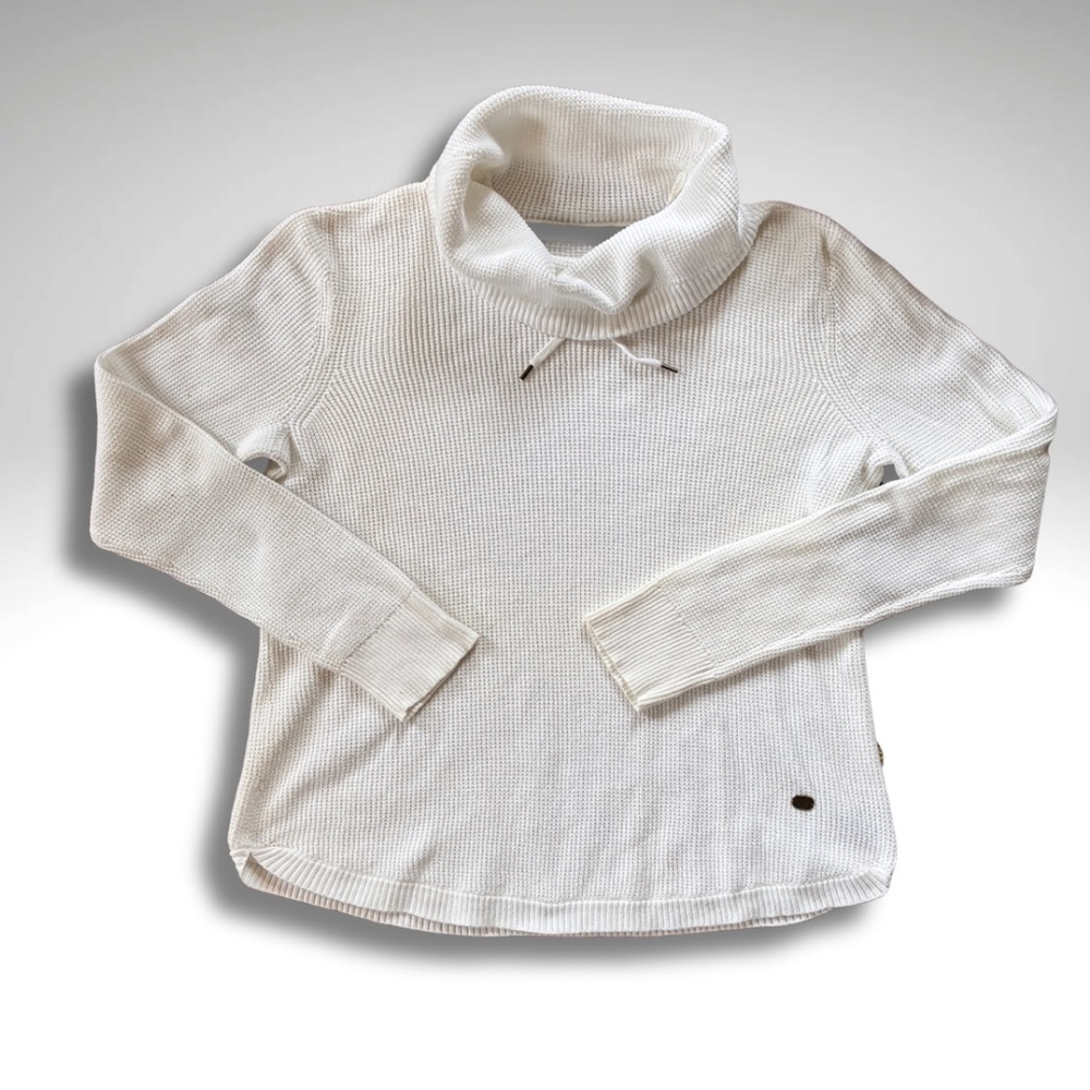 Ralph Lauren White Waffle Knit Funnel Neck Cotton Pullover